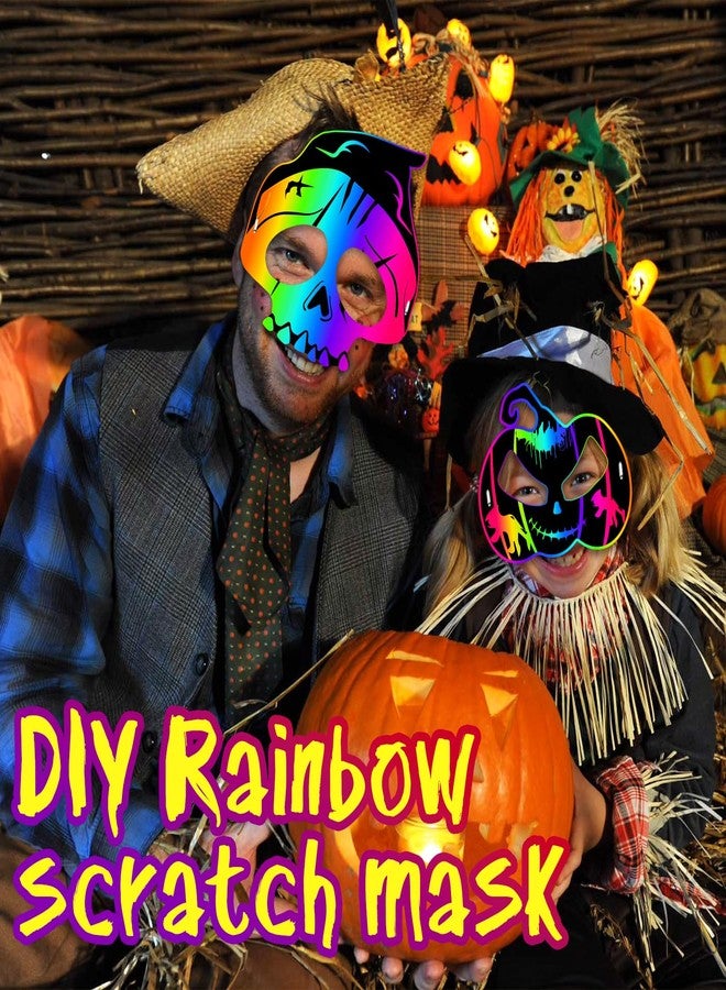 JMUQ Halloween Crafts Scratch Mask for Kids, 36Pcs Halloween Games Scratch Art Craft Kit Rainbow Paper for Party Favors Supplies Classroom Favors Activities - Image 4